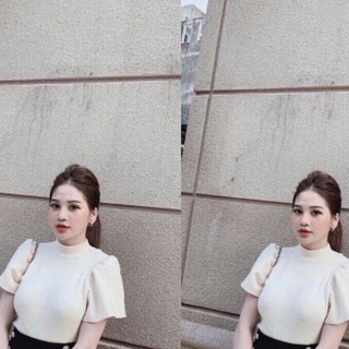 Áo len cộc tay phồng ảnh thật