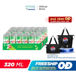 Thùng 24 Lon Nước Ngọt Có Gaz 7Up Lon Xanh (320ml/lon)