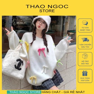 Áo len nữ tay dài form rộng đính nơ hàng nhập! (có sẵn, hình thật) THẢO NGỌC STORE