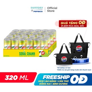 Thùng 24 Lon Nước Uống Có Gaz 7UP Soda Chanh Không Calo (320ml/lon)
