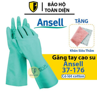 [Tặng Khăn] Găng tay cao su siêu bền Ansell 37-176 _ Găng tay rữa chén bát không mùi có lót cotton