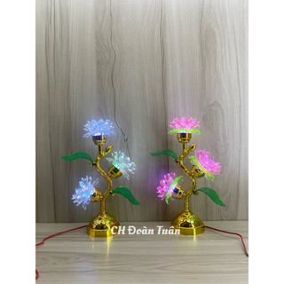 ĐÈN THỜ BA BÔNG SEN ĐỔI MÀU (1 CÁI)
