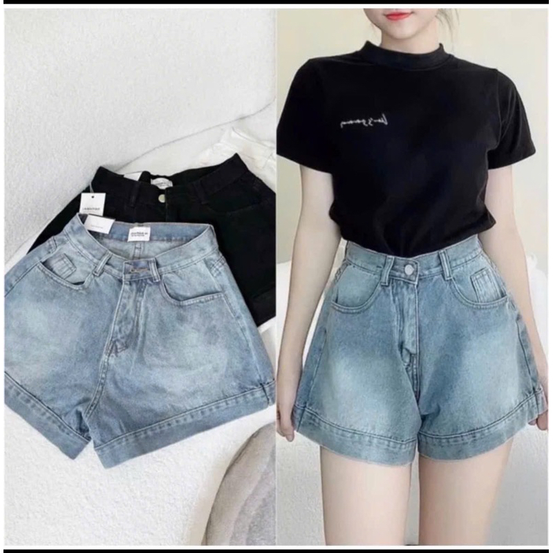 [ SIZE S-XL ] Quần short jean nữ lưng cao ống rộng, chất jean bền đẹp không co dãn