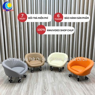 Ghế Xoay Ngồi Bệt Cao 22cm Nhỏ Gọn Có Tựa Lưng Bọc Da Êm Ái Làm Nail Chân, Ngồi Bàn Học Ăn Cơm Mẫu Da Liền