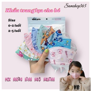 Combo 100 chiếc khẩu trang Lụa Hồng Quân cao cấp, in nhiều hình ngộ nghĩnh từ 0-9 tuổi