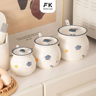  Hũ gốm sành sứ có nắp đựng mỡ lợn kèm thìa âu sứ gốm đựng mỡ có nắp sang trọng 400 - 1400ml 