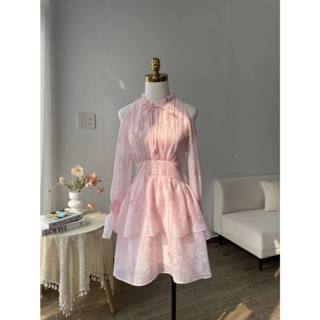Váy đầm tơ hoa khoét vai dáng xòe hai tầng đi chơi đi biển Vayemcloset