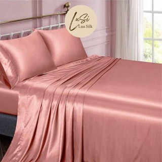 Bộ Chăn Ga Gối Lụa mềm mịn mát lạnh LUSI Lụa Silk Bedding Màu Hồng Dâu / Rose Pink