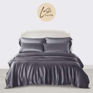 Bộ Chăn Ga Gối Lụa mềm mịn mát lạnh cao cấp LUSI Lụa Silk Bedding Màu Xám Đậm