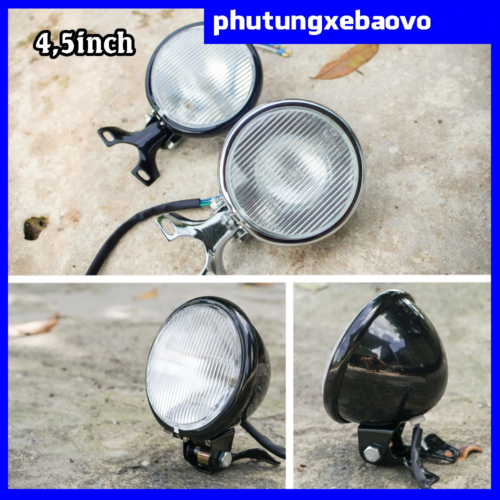đèn pha tracker, cafe racer, classic kim loại 4,5inch