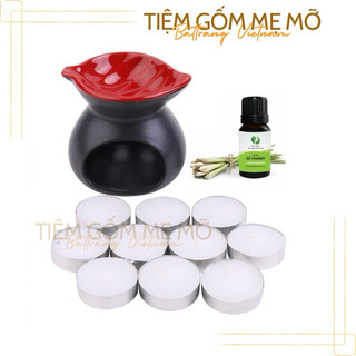 Combo Bếp đốt tinh dầu bằng nến+10 viên nến+tinh dầu - bếp lá