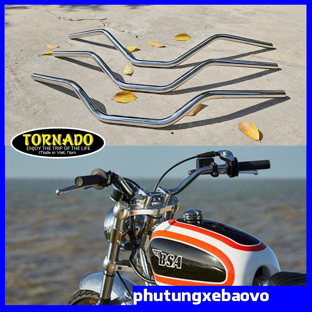 Ghi đông xe máy tracker, scrambler, cào cào, thích hợp độ các dòng xe classic...inox304 phi 22mm)