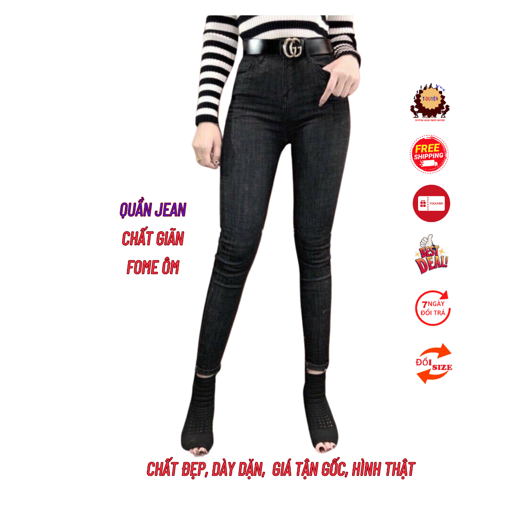 quần jean nữ ĐEN CHẤM MÀU muối tiêu đen lưng cao, quần bò nữ dáng dài chất xịn đai cao ôm tôn dáng