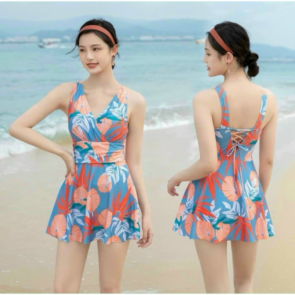 [có SIZE M L XL] Đồ bơi nữ bikini liền thân họa tiết, váy xòe hách dáng che khuyết điểm  bikini kín đáo HÀ Bikini 1021 | BigBuy360 - bigbuy360.vn