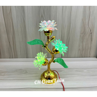 ĐÈN THỜ BA BÔNG SEN ĐỔI MÀU (1 CÁI)