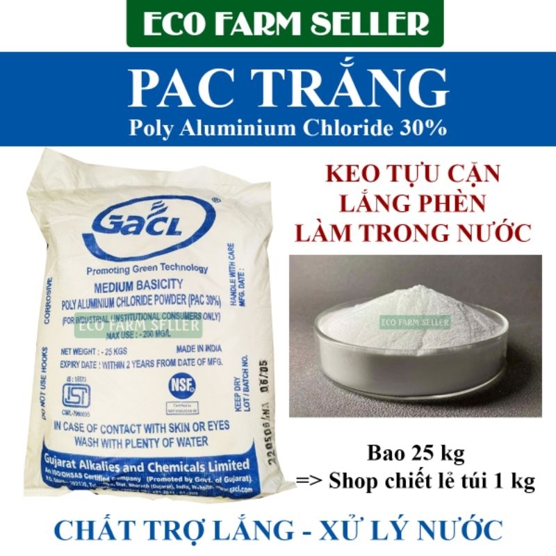 1kg PAC Ấn Độ 30% Xử Lý Nước Hồ Bơi - Lắng Cặn Trong Nước Sinh Hoạt [ Gói Chiết 1KG ]