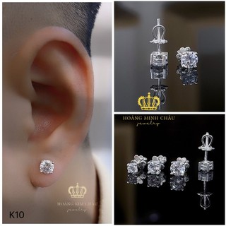 Bông tai bạc nam nữ Hoàng Minh Châu Jewelry (K10), thiết kế thanh lịch chuẩn bạc chính hãng