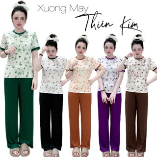 Đồ bộ mặc nhà quần dài ống suông thun gân, áo họa tiết ép nhiệt dễ thương đơn giản không phai màu - TK203