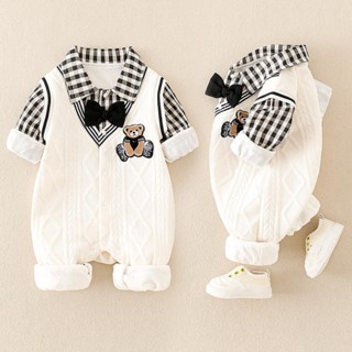  Body công tử dài tay mặc thôi nôi đầy thàng dự tiệc Bodysuit cho bé trai Áo liền quần karo nơ SLT150 