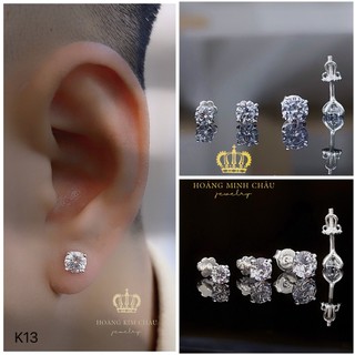 Bông tai bạc nam nữ Hoàng Minh Châu Jewelry (K13), thiết kế thanh lịch chuẩn bạc chính hãng