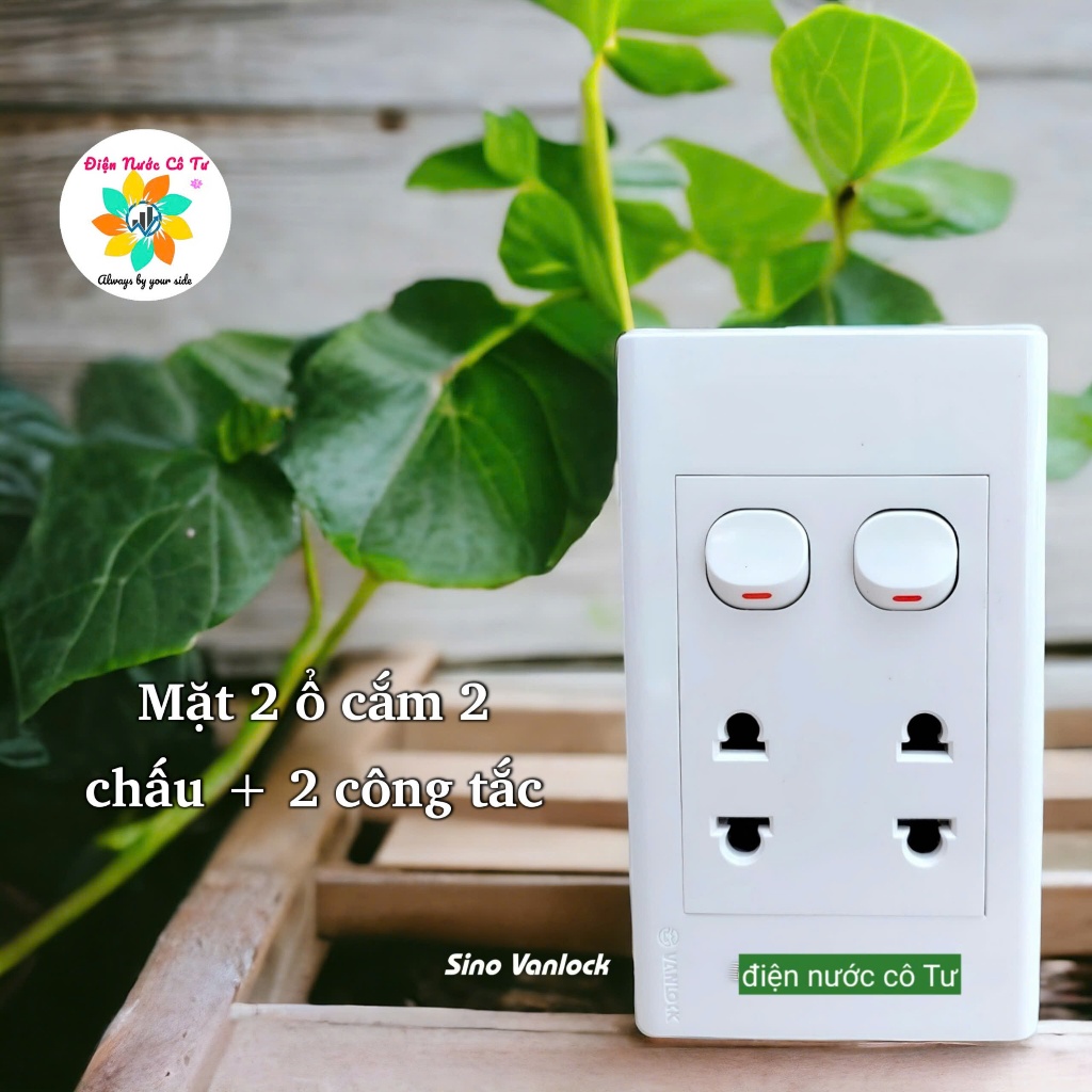 Mặt 2 ổ cắm 2 công tắc 16A Sino Vanlock