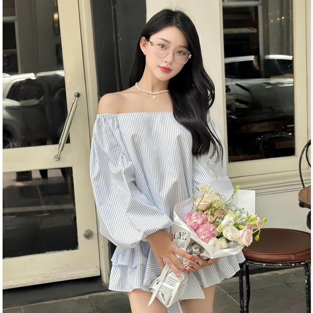 [VIDEO/ SẴN] VÁY TRỄ VAI DÁNG BÍ DÀI TAY BỒNG BO CHUN HÔNG ĐÍNH NƠ SIÊU XINH V14 | BigBuy360 - bigbuy360.vn