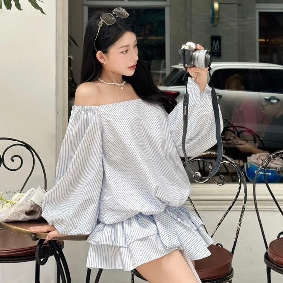 [VIDEO/ SẴN] VÁY TRỄ VAI DÁNG BÍ DÀI TAY BỒNG BO CHUN HÔNG ĐÍNH NƠ SIÊU XINH V14 | BigBuy360 - bigbuy360.vn