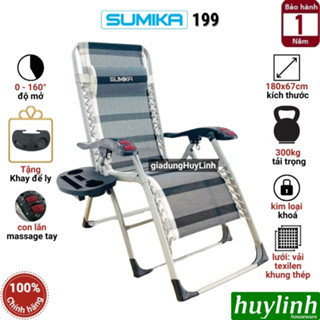 Ghế xếp gấp thư giãn Sumika 199 - Có con lăn tay massage - Tặng khay để ly - Khoá Kim Loại, tải trọng 200kg