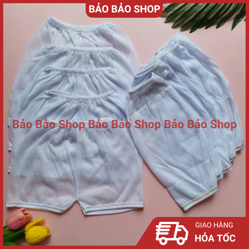 Bịch 10 quần xô mỏng mềm ngắn/dài màu trắng, Quần trắng mỏng cho bé sơ sinh size từ 3-11kg