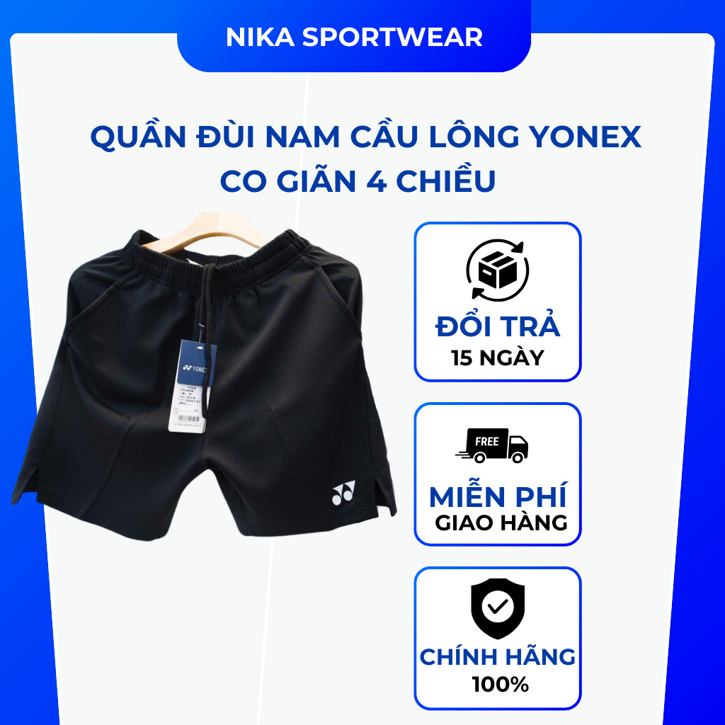 Quần short cầu lông nam nữ YONEX logo thêu, chất liệu dày dặn, co giãn 4 chiều, thoáng mát, thấm hút mồ hôi