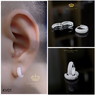 Bông tai bạc nam nữ Hoàng Minh Châu Jewelry (KV01), thiết kế thanh lịch chuẩn bạc chính hãng