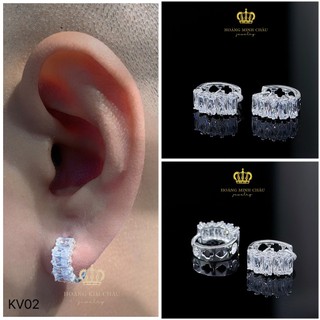 Bông tai bạc nam nữ Hoàng Minh Châu Jewelry (KV02), thiết kế thanh lịch chuẩn bạc chính hãng