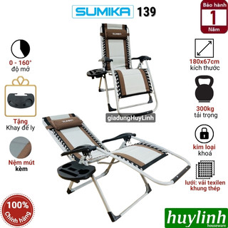 Ghế xếp gấp thư giãn Sumika 139 - 189x67cm - Tải trọng 300kg - Sẵn nệm