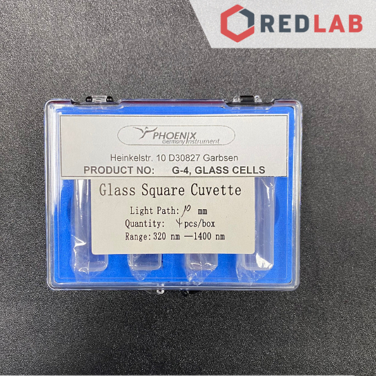 [2 cái] Cuvet thủy tinh PHOENIX Instrument cho máy quang phổ 10x10 20x10 30x10 50x10 100x10 mm, có V
