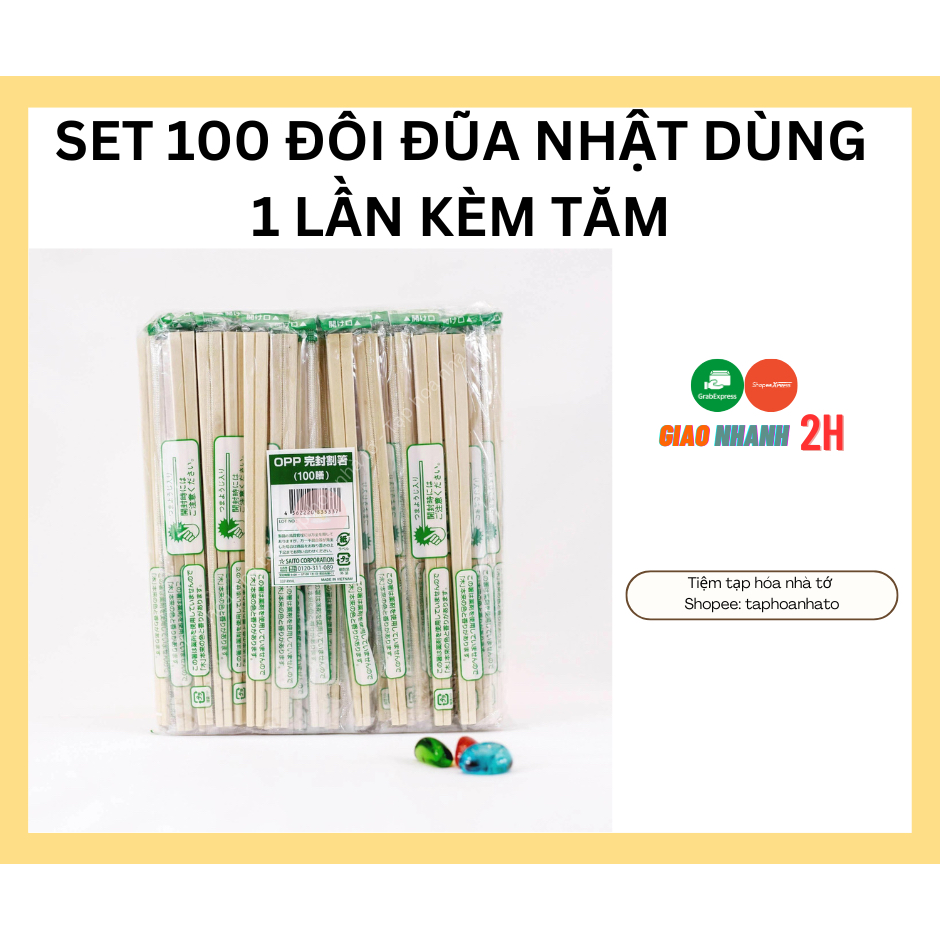[100 ĐÔI/GÓI] ĐŨA GỖ TÁCH KIỂU NHẬT DÙNG 1 LẦN (KÈM TĂM)