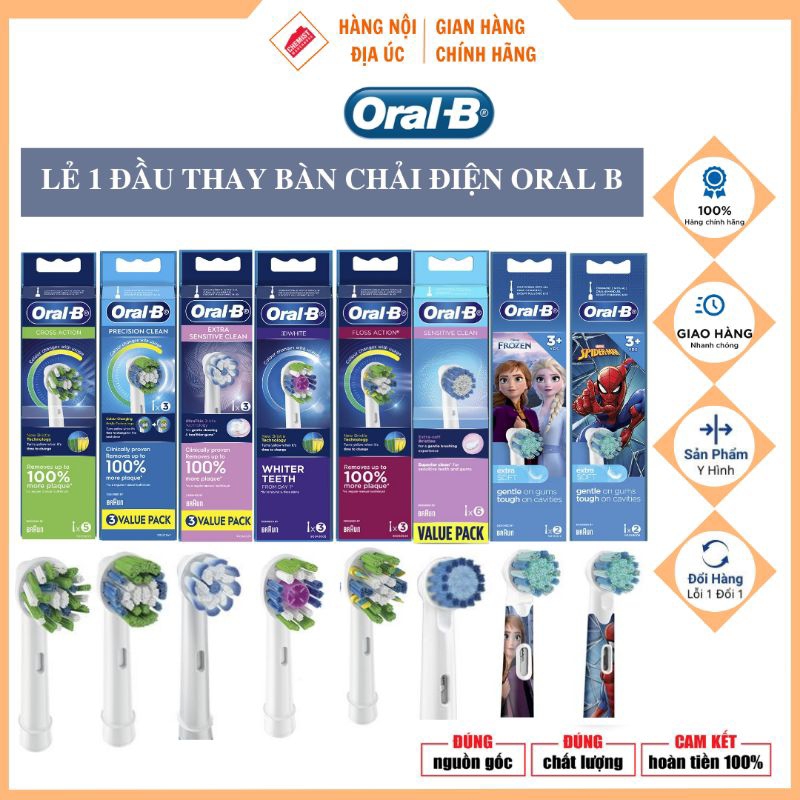 Đầu Thay Bàn Chải Điện Oral - B Lẻ 1 Đầu, Đủ Loại Cho Răng Niềng, Răng Nhạy Cảm, Sạch Mảng Bám Chính Hãng - Hồng Úc