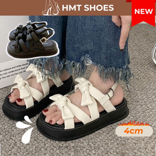 Giày Sandal Nữ Đi Học Phối Nơ, Dép Nữ Quai Chéo Phối Nơ Đế Cao 4Cm Phong Cách Hàn Quốc Cực Xinh HMT Shoes