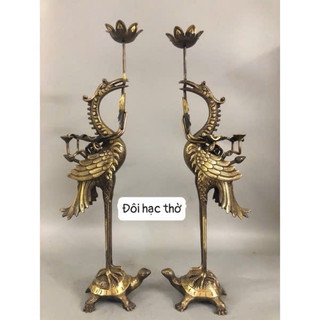 Đôi Hạc thờ bằng đồng nguyên chất hun màu giả cổ cao 47cm ,đôi hạc bằng đồng đồ thờ bằng đồng