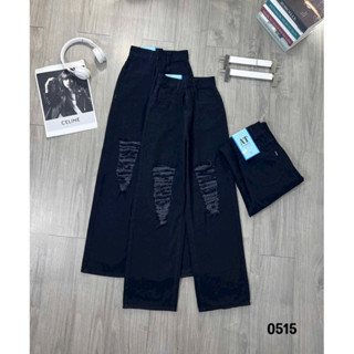 Quần jean nữ ống rộng dáng suông dài Wash rách 2 gối năng động J0515 - Jean M7