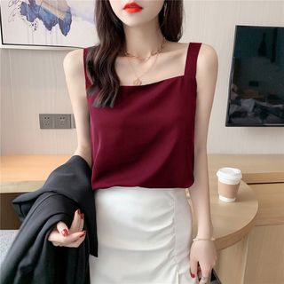 Áo hai dây lụa cổ vuông mặc trong vest, blazer Áo lụa 2 dây có size - VannhShop AO0010