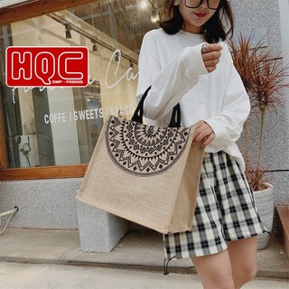 Túi cói xách nữ công sở đeo chéo đẹp cao cấp, hàng quảng châu, túi THỔ CẨM HQC-038