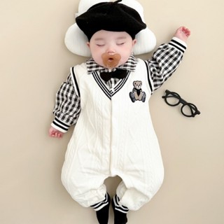 Body công tử dài tay vải len Bodysuit cho bé trai mặc dự tiệc thôi nôi đầy tháng Áo liền quần SLT150