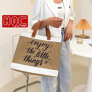 Túi cói loại to đi du lịch, Túi cói đi biển mẫu mới  enjoy the little things HQC-039