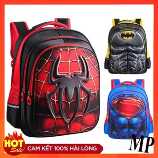 [2 Size cho bé từ 1-9] Balo - cặp sách đi học cho bé trai hình 3D các nhân vật Siêu Nhân người nhện, batman, caption