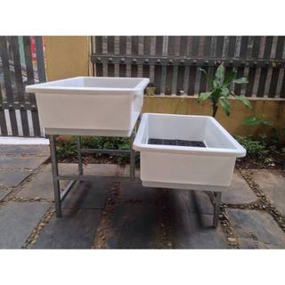 Kệ trồng rau sạch 2 tầng bậc thang ban công sân thượng chậu đại thùng xốp hộp kẽm dày 1.1ly và inox