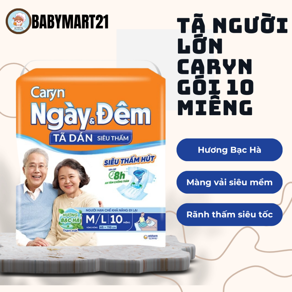 Tã dán/Tã quần Caryn Ngày và Đêm M/L 10- gói 10 miếng siêu tiết kiệm