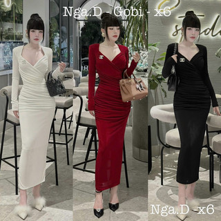 váy thun body tay dài nhún eo