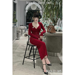 váy thun body tay dài nhún eo