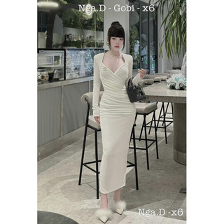 váy thun body tay dài nhún eo