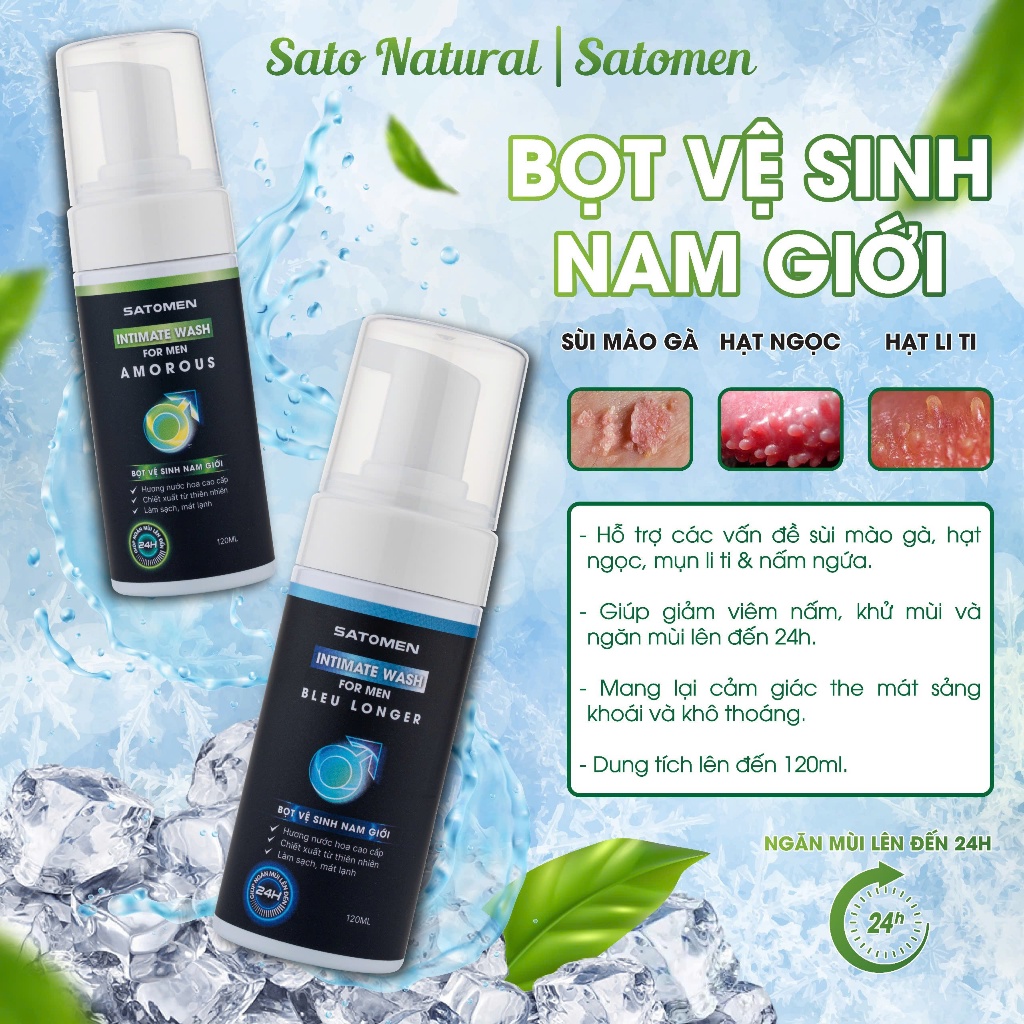 Combo 2 chai Dung dịch vệ sinh nam SATOMEN Chai 120ml, 2 Hương Thơm Cuốn Hút Nam Tính, Khử Mùi 24h